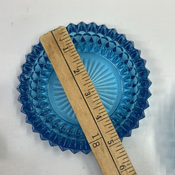 Indiana Glass Diamond Point Aqua Glass Powder Candy Dish With Lid Metal Handle - Picture 13 of 14